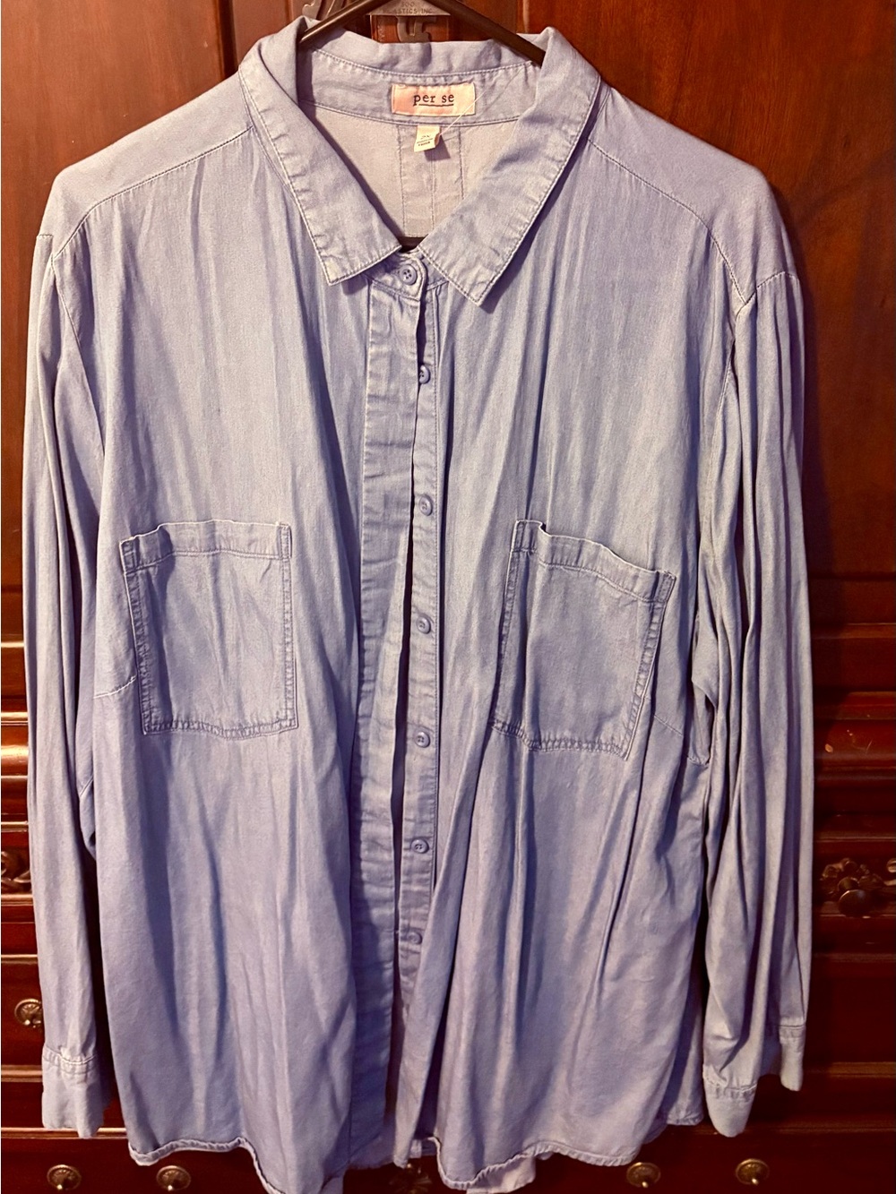 Per Se Pale Blue Lightweight Button-Up Shirt Jacket
